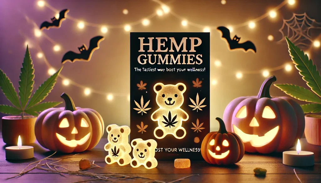 Fun, colorful hemp gummies surrounded by vibrant nature elements, symbolizing the connection between sweet treats and wellness benefits.