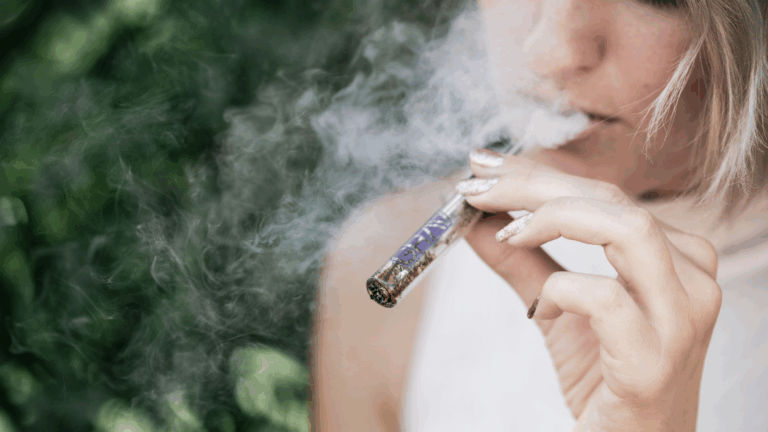 Blonde-haired woman smoking THCA flower. Learn if it’s psychoactive now!