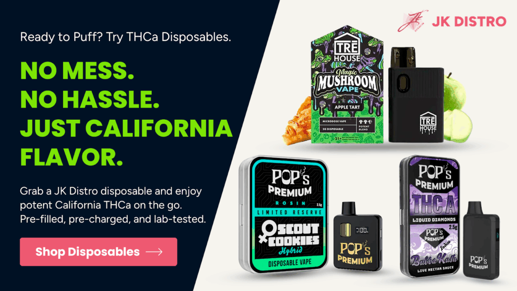 Go sky-high with JK Distro’s THCa Disposables today!